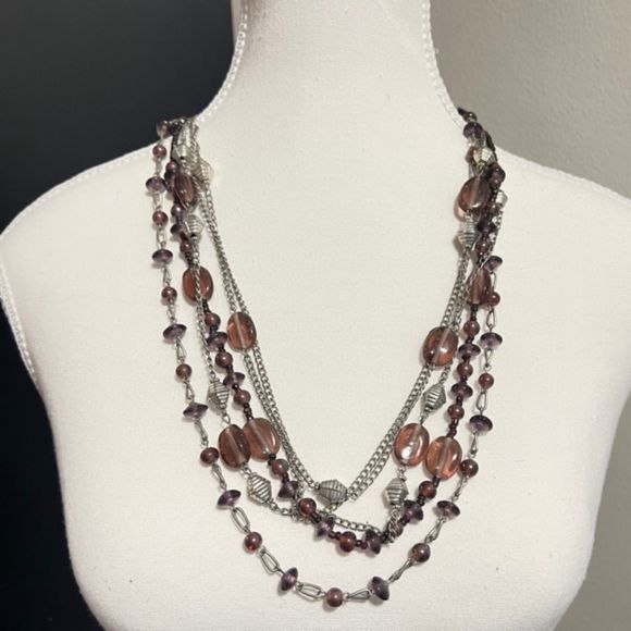 Bijoux Terner Silver Tone Earring & 5 Strand Necklace Set Brown Gemstone Beads - Picture 3 of 7